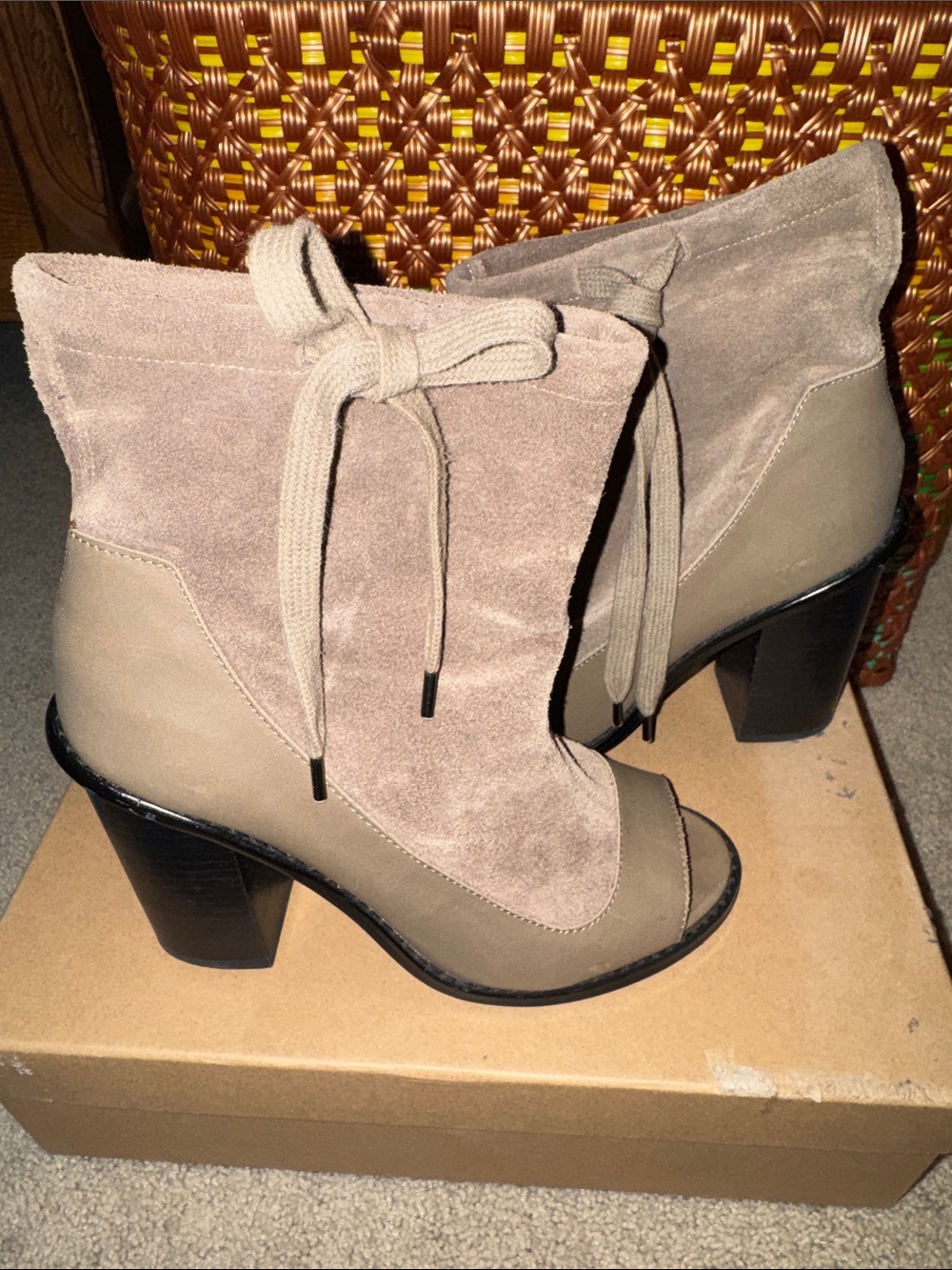 Women's Leather & Suede Peep-Toe Ankle Boots